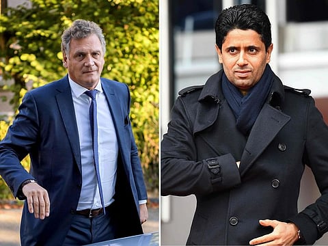 Jerome Valcke (left) and Nasser Al Khelaifi, Paris Saint-Germain president, have been charged with corruption over awarding of broadcasting rights of major Fifa events.