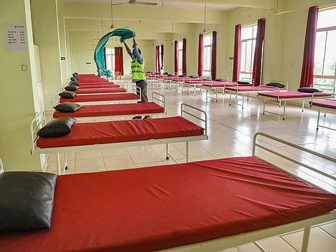 Kozhikode: Empty beds inside a quarantine centre set up near Calicut International Airport in Kozhikode