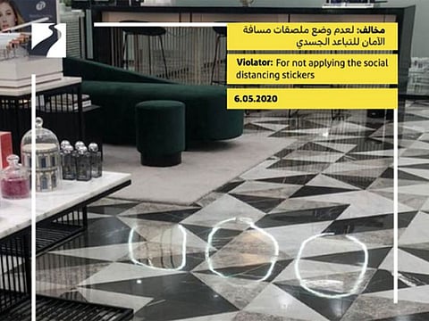 A shop in Dubai was issued a warning for not placing social distancing stickers on its floors.