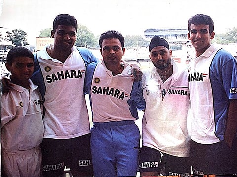 An English Summer: Tinu Yohannan (second left) with Indian teammates Parthiv Patel, Dinesh Chopra, Harbhajan Singh and Zaheer Khan during the 2002 tour of England.
