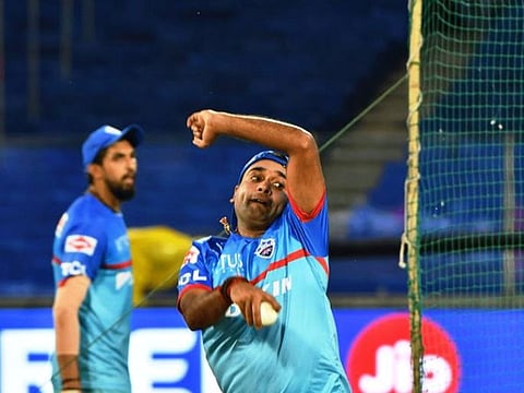 Amit Mishra in action at the Delhi Capitals nets last season as teammate and Indian paceman Ishant Sharma can be seen in the background.