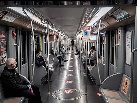 The subway with social distancing notices in Milan, Italy, April 27, 2020. Debilitating symptoms can last long after a person’s body has gotten rid of the coronavirus, a reality Italians are now confronting.