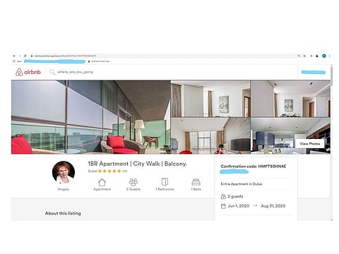 The purported one bedroom City Walk apartment listed on the cloned Airbnb website with enticing images, property owner's bogus name and photograph alongwith fake reviews and ratings