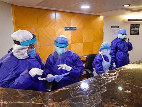 Nursing staff working in the COVID-19 isolation ward at Al Zahra hospital in Sharjah