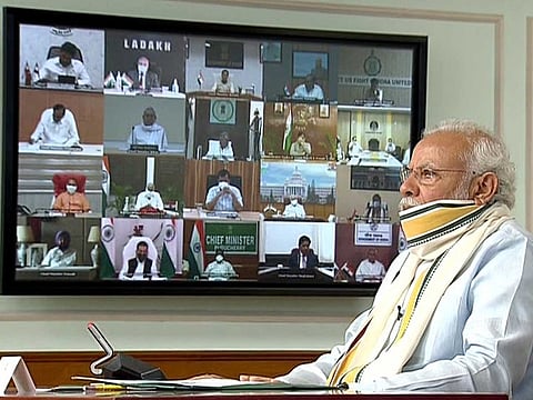 Prime Minister Narendra Modi interacts with chief ministers of states on the COVID-19 situation through video conferencing, in New Delhi