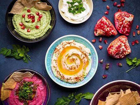 Different variations of hummus