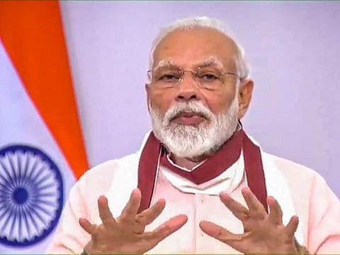Indian Prime Minister Narendra Modi during his address to the nation, in New Delhi on May 12.