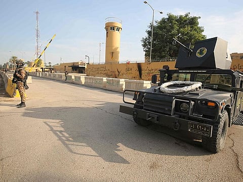 Iraqi counter-terrorism forces stand guard in front of the US embassy in the capital Baghdad.