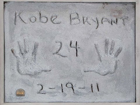 Test prints of Kobe Bryant's hands, made in 2011 when the late basketball player became the first athlete to leave his prints in cement outside Grauman's Chinese Theatre in Hollywood