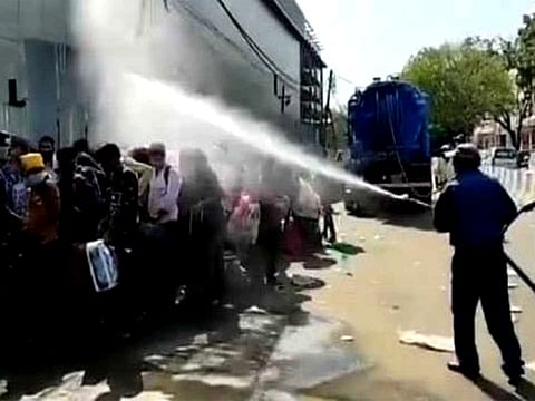 The incident in Delhi came weeks after a video emerged showing a group of workers being sprayed with disinfectants in Bareilly while returning to Uttar Pradesh.