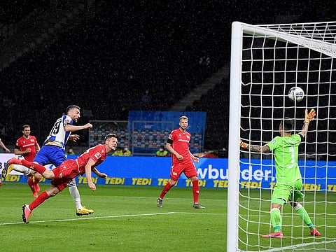 Vedad Ibisevic scores Hertha's opening goal against Union Berlin