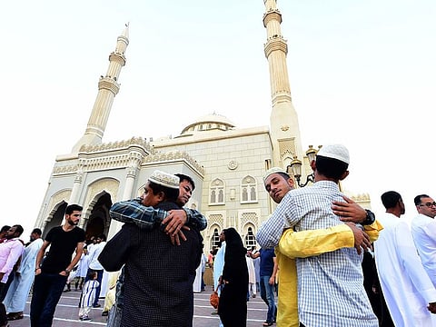 Eid worshippers outside Al Noor Mosque in Sharjah