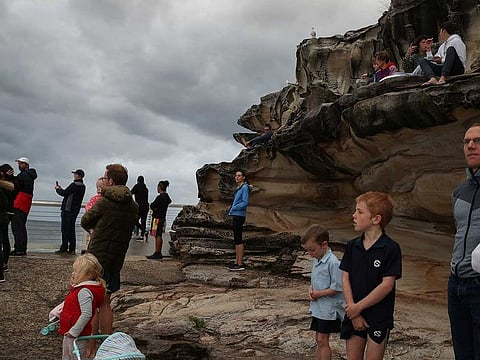 Onlookers congregate amidst the easing of the coronavirus disease (COVID-19) restrictions as surfers ride unusually large waves produced by swells hitting the coast at Bronte Beach in Sydney, Australia, May 22, 2020.