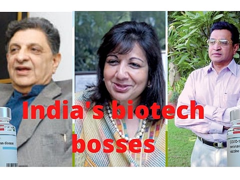 FRONT-RUNNERS IN COVID-19 VACCINE DEVELOPMENT (from left): Serum Institute of India's Cyrus Poonawalla, Biocon's Kiran Mazumdar, and Shantha Biotechnics' Varaprasad Reddy