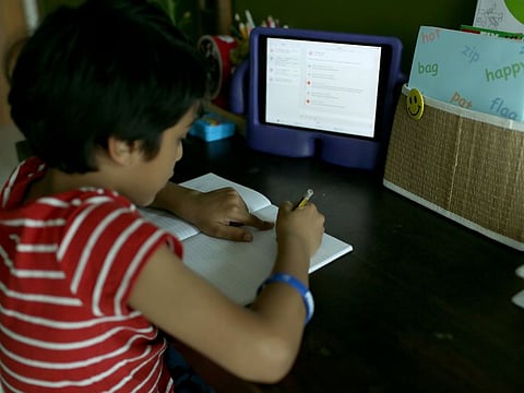 Student studies from home