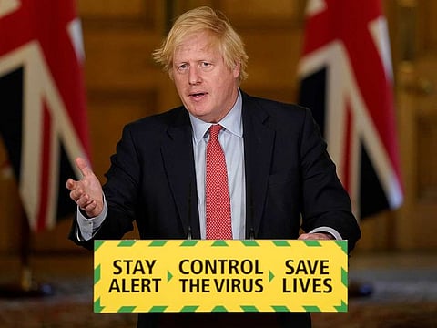 Britain's Prime Minister Boris Johnson holds a news conference on the coronavirus disease (COVID-19) outbreak, at 10 Downing Street in London