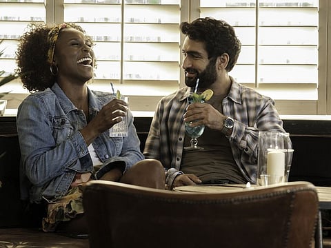 Issa Rae as Leilani, Kumail Nanjiana as Jibran of "The Lovebirds"