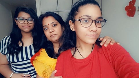 Indian housewife Sephali Panigrahi with her daughters Smiley (left) and Khushi at their Al Nahda, Sharjah apartment