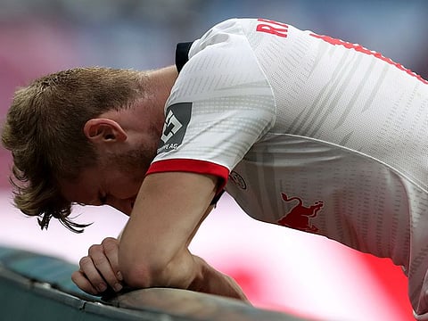 Leipzig's Timo Werner shows his frustrations