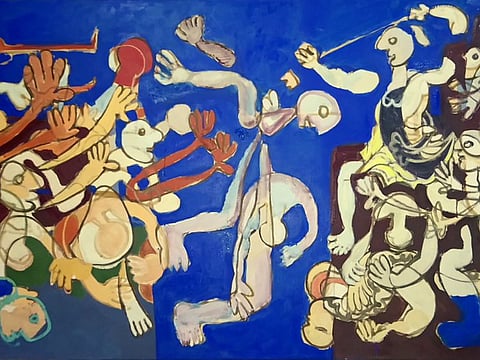 HB36 - Houssam Ballan - Guernica Syria, 2020, oil on canvas, 140 x 300 cm