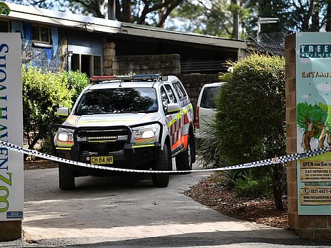 An ambulance is seen leaving the Shoalhaven Zoo, where a worker was wounded in a lion attack, in Nowra, Australia, May, 29, 2020.