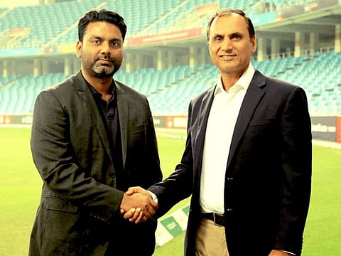 Mubashshir Usmani, General Secretary of Emirates Cricket Board (left) with retired Lt Colonel Muhammad Azam Khan, Head of Security and Anti-Corruption of the Board.
