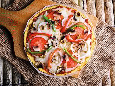 Keto Garden Pizza on cauli crust