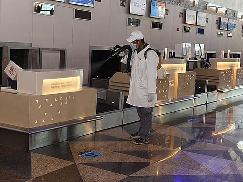 The King Abdul Aziz International Airport is sterilised as part of preparations for resuming domestic flights.
