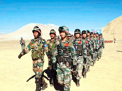 Indian and Chinese soldiers near the Line of Actual Control in Ladakh.