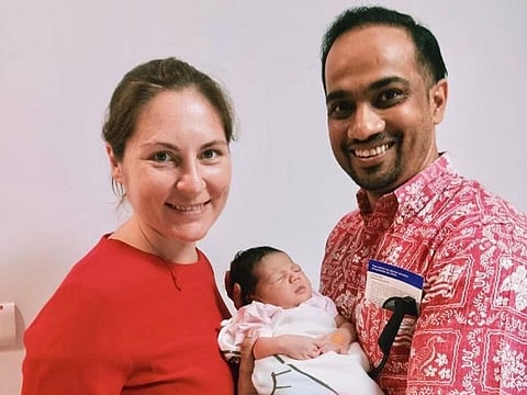 Rana Mukherjee with his wife Tetyana Polunina and baby girl Tara