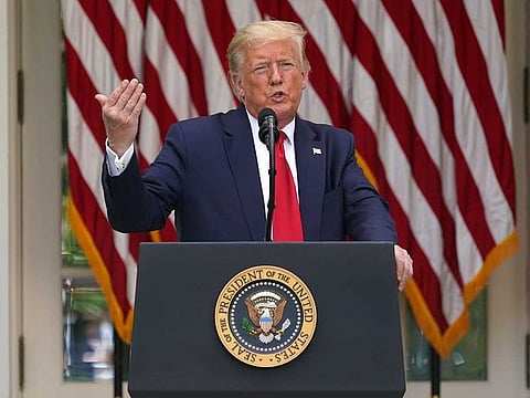 President Donald Trump during an event in the White House Rose Garden in Washington.