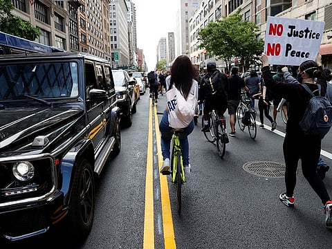 Protesters march against the death in Minneapolis police custody of George Floyd, in the Manhattan borough of New York City, U.S., June 1, 2020.