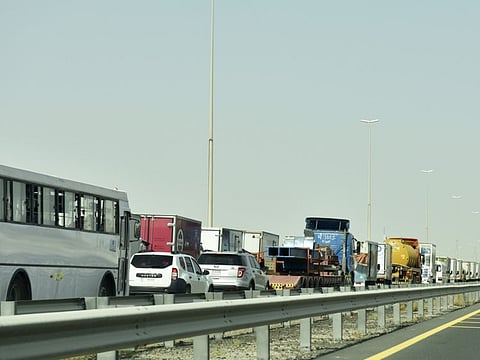 Traffic comes to a standstill near Last Exit on Shaikh Zayed Road heading towards Abu Dhabi as police restrict entry into Abu Dhabi due to the ban on movement entering and exiting the Emirate on 2nd June, 2020 . Photo Clint Egbert/Gulf News