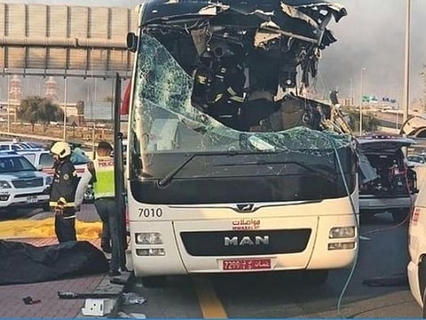 17 people died when a Muscat-to-Dubai bus service hit an overhead height restriction barrier in Al Rashidiya on June 6, 2019.