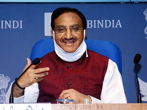 India's Union Human Resource Development Minister Ramesh Pokhriyal Nishank