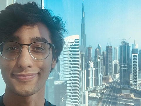 Indian undergraduate Vishv Gupta spending quarantine at his room in JW Marriot Marquis Hotel Dubai after his return from the US
