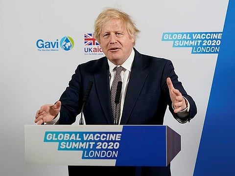 Britain's Prime Minister Boris Johnson delivers his speech to the Global Vaccine Summit (Gavi) via Zoom from the White Room of 10 Downing Street in London on June 4, 2020.