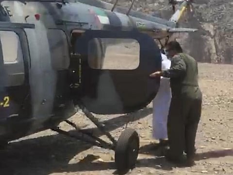 Ras Al Khaimah police rescue and search team airlifted a senior citizen suffering from spinal pain from the top of a mountain
