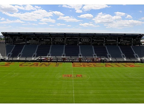 The message painted on the pitch by DC United players