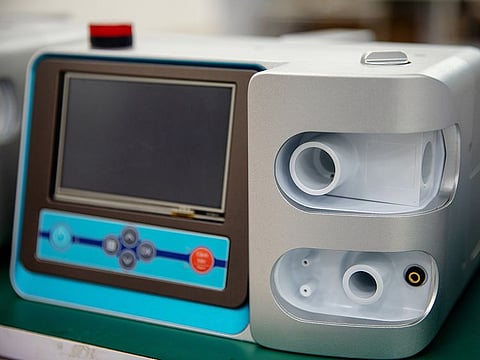 A VSmart VFS-410 ventilator is displayed on the production line at the Vinsmart factory, operated by Vingroup JSC, in Hanoi, Vietnam