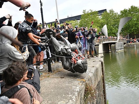 Anti-racism protesters tore down a statue of 17th century slave owner Edward Colston in Bristol, UK