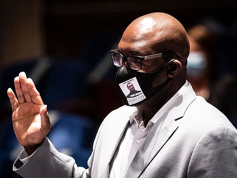 Philonise Floyd, brother of George Floyd, is sworn in during a House Judiciary Committee hearing in Washington, D.C., U.S., on Wednesday, June 10, 2020.