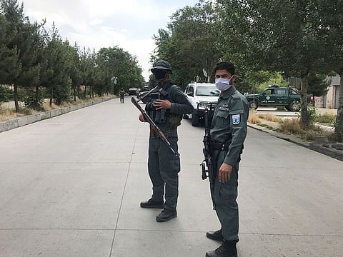Afghan policemen in Kabul, Afghanistan.