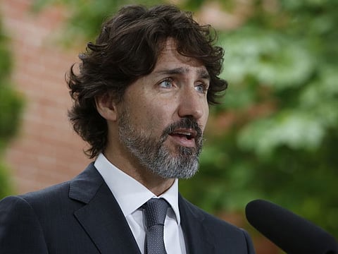 Justin Trudeau, Canada's prime minister, holds a news conference at Rideau Cottage in Ottawa, Ontario, Canada on Tuesday, June 9, 2020. Canada plans to make another C$14 billion ($10.4 billion) in targeted transfers to provinces to help the nation’s economy restart as Covid-19 social distancing restrictions ease. Photographer: David Kawai/Bloomberg