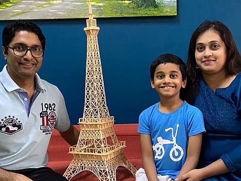Kerala boy in Dubai builds the Eiffel Tower out of matchsticks during coronavirus restrictions