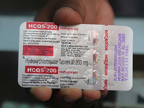 A chemist displays hydroxychloroquine tablets in Mumbai, India, on May 19, 2020.