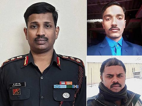 Clockwise fom left, Colonel Santosh Babu, Sepoy Ojha and Havildar Palani, who died during a clash with Chinese troops in Ladkah on Monday night, June 15, 2020.