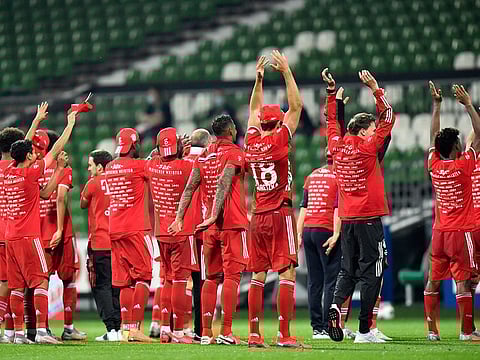 Bayern Munich celebrate their Bundesliga title.