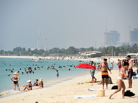 People at The Beach in Jumeirah Beach Residence (JBR) in Dubai. 6th June 2020.