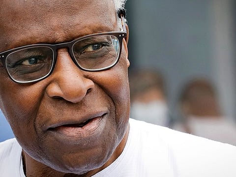 Lamine Diack arrives at court in Paris